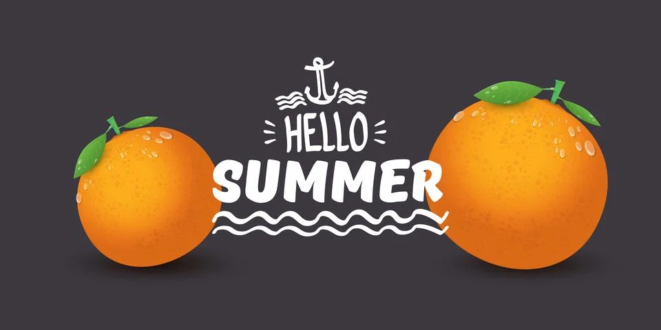 Vector Hello Summer horizontal banner or flyer Design template with fresh orange Stock Illustration
