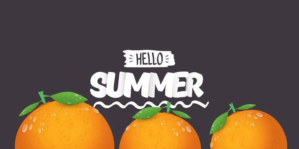 Vector Hello Summer horizontal banner or flyer Design template with fresh orange Stock Illustration