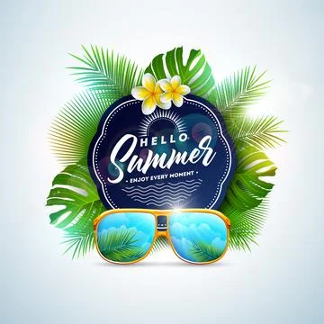 Vector Hello Summer Time Holiday Illustration on Light Background. Tropical Stock Illustration