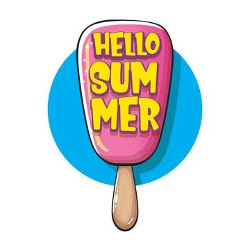 Vector hello summer vector concept illustration with cartoon funny hand drawn Stock Illustration
