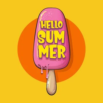 Vector hello summer vector concept illustration with cartoon funny hand drawn Stock Illustration