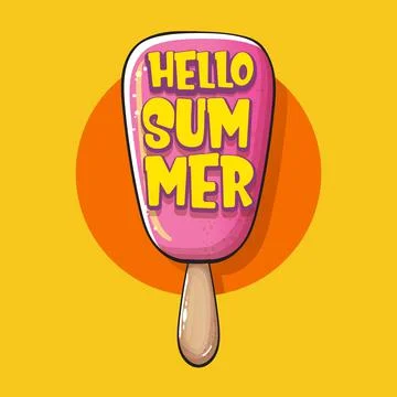 Vector hello summer vector concept illustration with cartoon funny hand drawn Stock Illustration