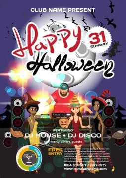Vector helloween party invitation disco style. Night club, dj, w Stock Illustration