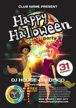 Vector helloween party invitation disco style. Night club, dj, w Illustrazione stock