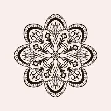 Vector henna ethnic mandala, boho tattoo design in doodle style 스톡 일러스트