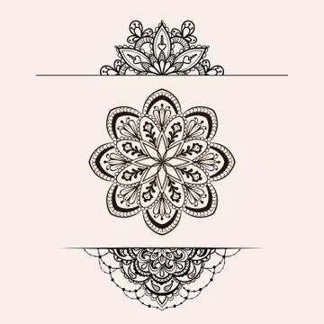 Vector henna ethnic mandala set, boho femine lace tattoo design Stock Illustration