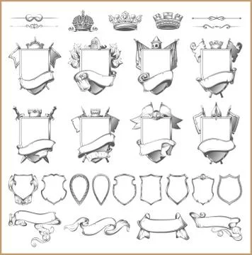Vector heraldic element collection and Coat of arms template Stock Illustration