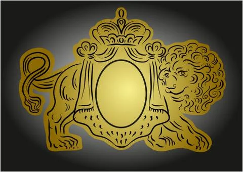 Vector heraldic illustration with crown and lion Stock Illustration