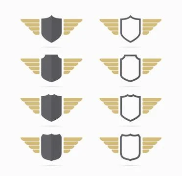 Vector heraldic shield and wings symbol combination. Unique security and Stock Illustration