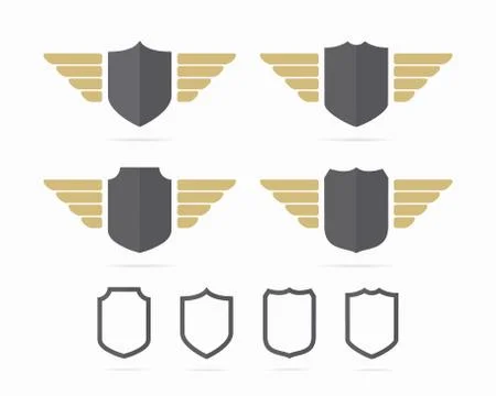 Vector heraldic shield and wings symbol combination. Unique security and Illustrazione stock