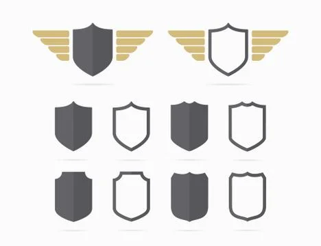 Vector heraldic shield and wings symbol combination. Unique security and Illustrazione stock