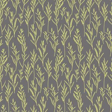 Vector herbs and flowers seamless pattern. Wild grass color silhouettes backg Illustrazione stock