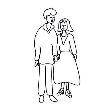 A vector heterosexual couple with a black line. Man and woman holding hands Stock Illustration