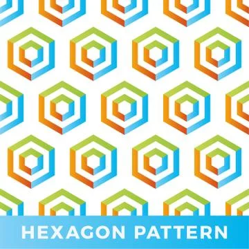 Vector hexagon arrow seamless geometric pattern. Shaped hexagons, orange, gre Stockillustratie