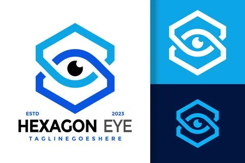 Vector Hexagon Eye Hexagonal Vision Unique Logo Stock Illustration