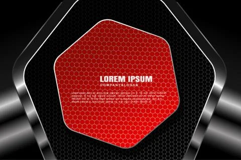 Vector hexagon gradient dark gray mesh background with red hexagon shape in c Stock Illustration