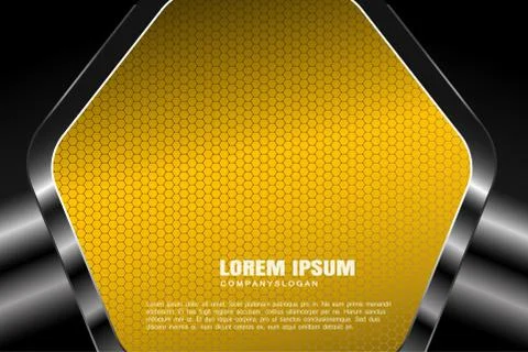 Vector hexagon gradient yellow mesh background with black hexagon metal frame Stock Illustration