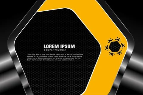 Vector hexagon gradient yellow mesh background with black hexagon insert and  Stock Illustration