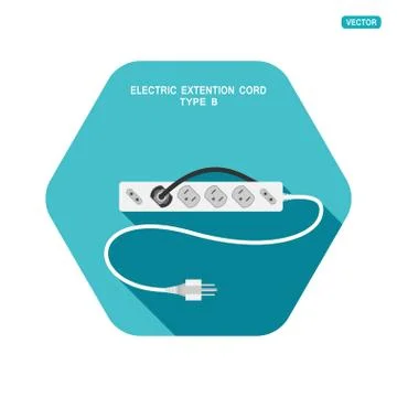 Vector hexagon icon of modern electric extension cord type B with different s Stock Illustration