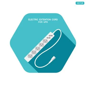 Vector hexagon icon of modern electric extension cord for UPS with different  Stock Illustration