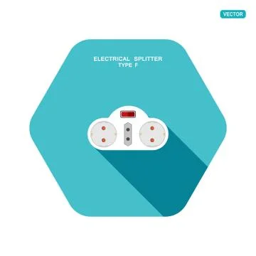 Vector hexagon icon of modern electrical splitter type F with red switch, thr Stock Illustration
