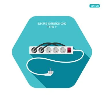 Vector hexagon icon of modern five socket electric extension cord type F with Stockillustratie