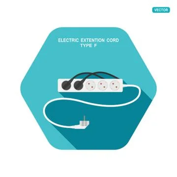 Vector hexagon icon of modern five socket electric extension cord type F with Stock Illustration