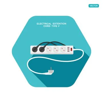 Vector hexagon icon of modern five socket electrical extension cord type F wi Stockillustratie
