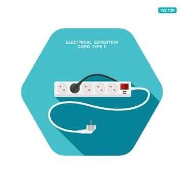 Vector hexagon icon of modern five socket electrical extension cord type F wi Stock Illustration