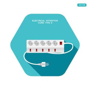 Vector hexagon icon of modern five socket electrical extension cord type B wi イラスト素材