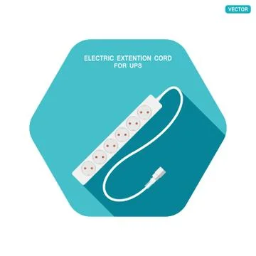 Vector hexagon icon of modern six socket electric extension cord for UPS with Illustrazione stock