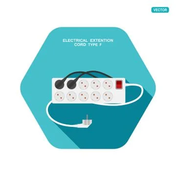 Vector hexagon icon of modern ten socket electrical extension cord type F wit イラスト素材