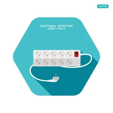 Vector hexagon icon of modern ten socket electrical extension cord type F wit イラスト素材