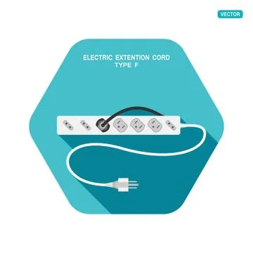 Vector hexagon icon with shadow of modern electric extension cord type B with Stock Illustration