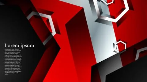 Vector hexagon overlaps and red color for background, space for text Stock Illustration