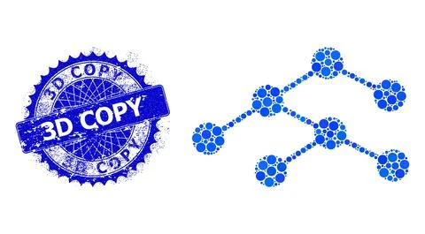 Vector Hierarchy Links Collage of Dots and Textured 3D Copy Badge Stock Illustration