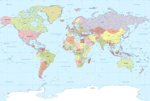 Vector High Detail World map with rivers Illustrazione stock