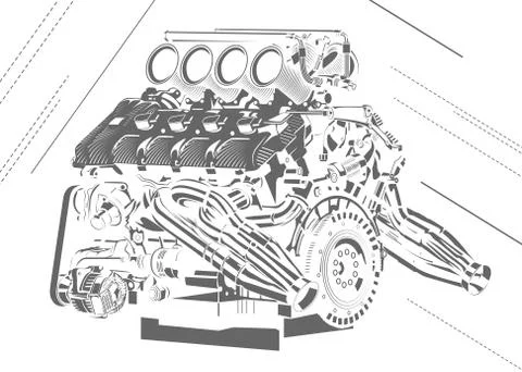 Vector high detailed illustration of car engine Stock Illustration