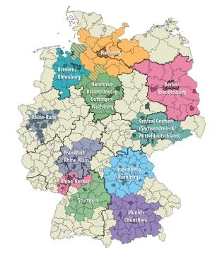 Vector high detailed map of Germany metropolitan regions (areas) Stock Illustration