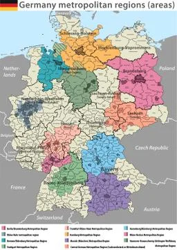 Vector high detailed map of Germany metropolitan regions (areas) Stock Illustration