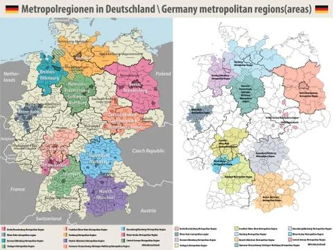 Vector high detailed map of Germany metropolitan regions (areas) Illustrazione stock