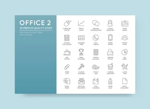 Vector High Qulaity Office Outline Icons Set Stock Illustration