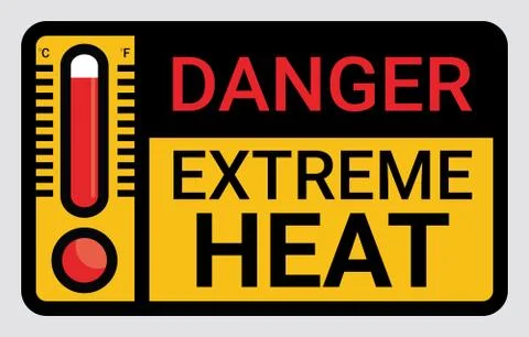Vector high temperature warning square sign. Extreme heat warning. Stock Illustration