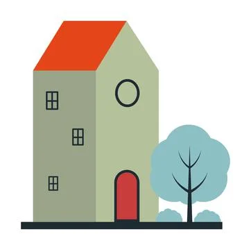 Vector high three-story house with an attic eps 10. Vector gray house with three Stock-Illustration