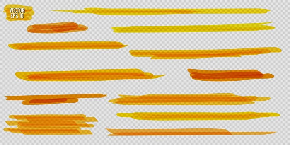 Vector highlighter brush set. Hand drawn yellow highlight marker stripes. Stock Illustration