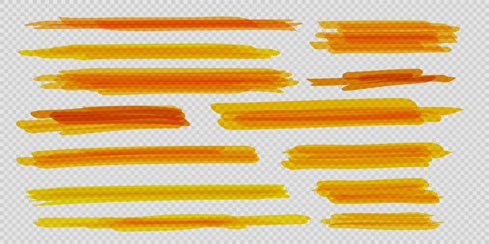 Vector highlighter brush set. Hand drawn yellow highlight marker stripes. Stock Illustration