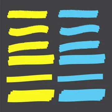 Vector highlighter elements. Yellow marker text selection Illustrazione stock