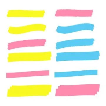 Vector highlighter elements. Yellow marker text selection Stock Illustration