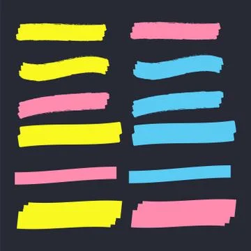 Vector highlighter elements. Yellow marker text selection Stock Illustration