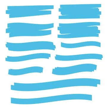 Vector highlighter elements. Yellow marker text selection Stock Illustration